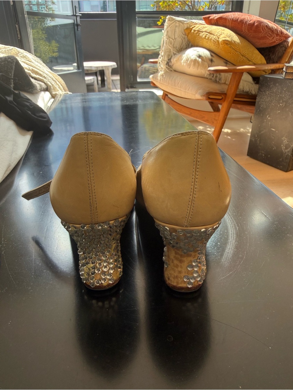 Women's Cream T-Strap Mid Heel Dress Shoe - Picture 6 of 7
